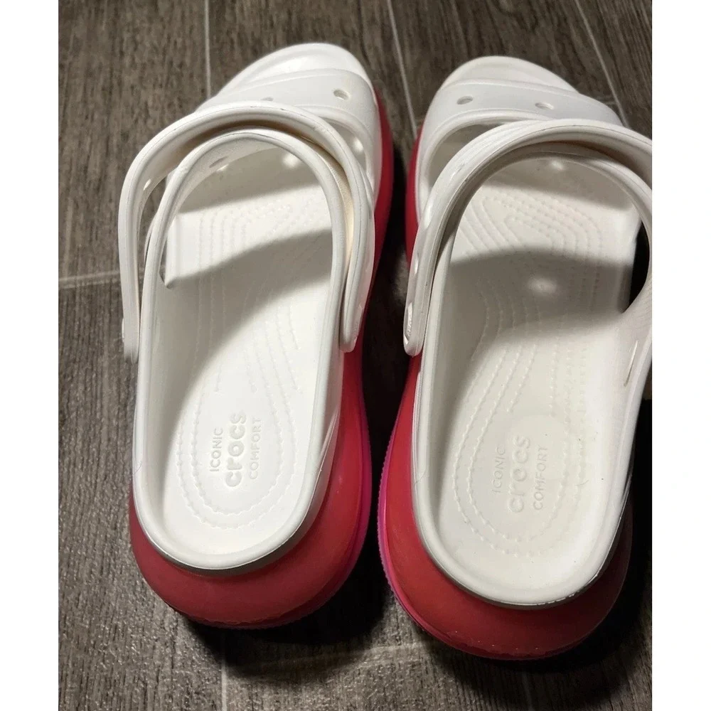 Crocs Crush Sandal Womens 9 White Pink Purple Excellent Platform Two Strap